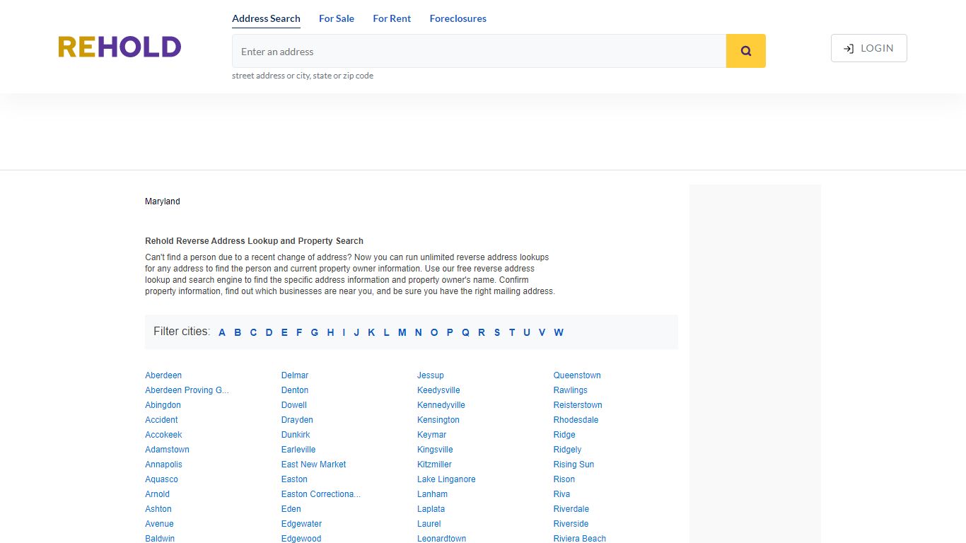 Address Directory - Maryland - Rehold